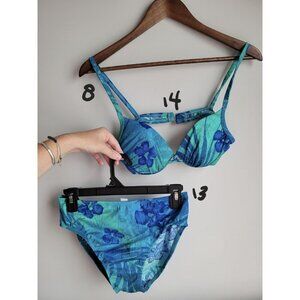 VTG Athena Blue Bikini Swimsuit Push Up Top High Cut Bottom Bathing Suit 8